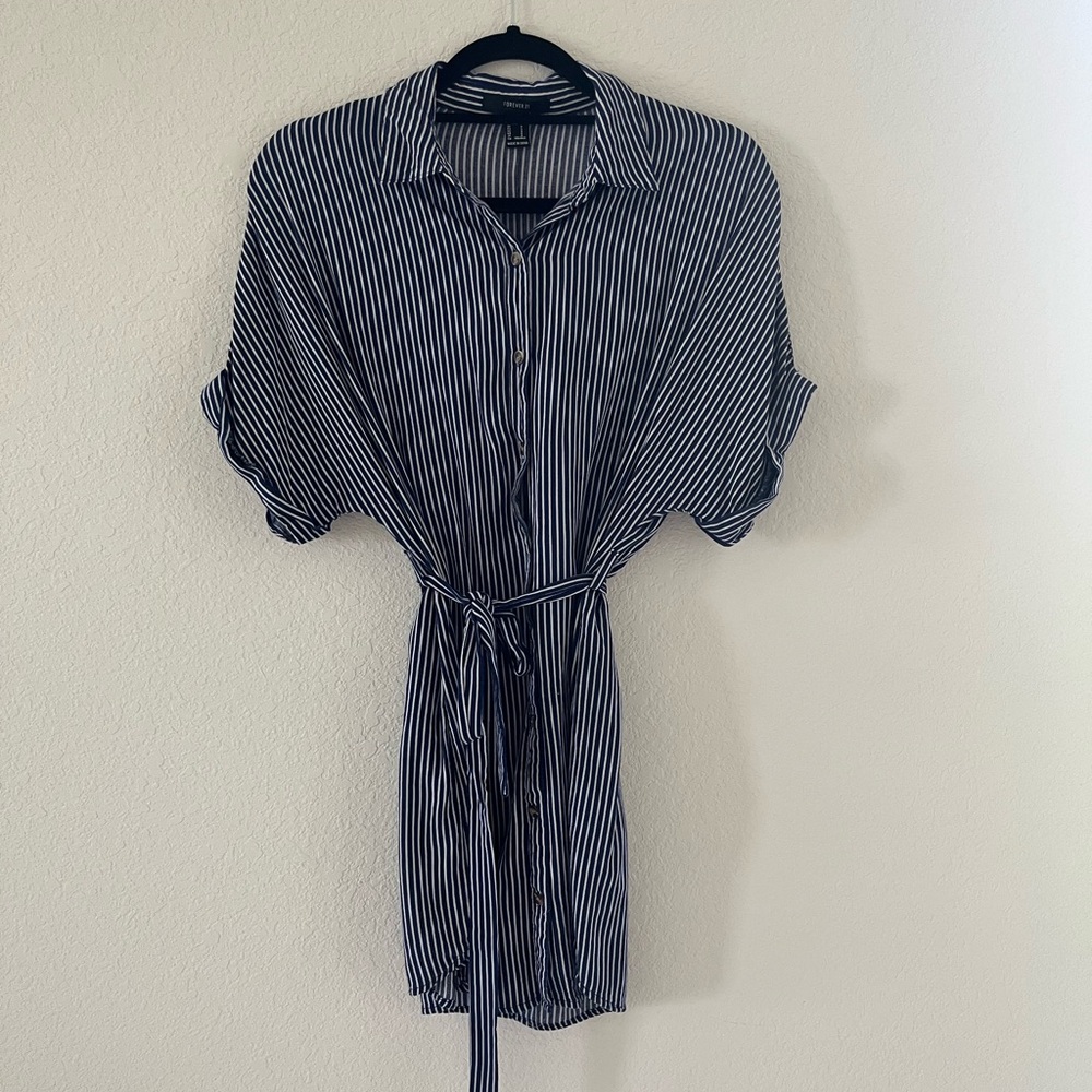 Forever 21 Blue and White Striped Tie Dress